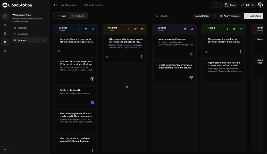 CloudStation Kanban workflow and integrations